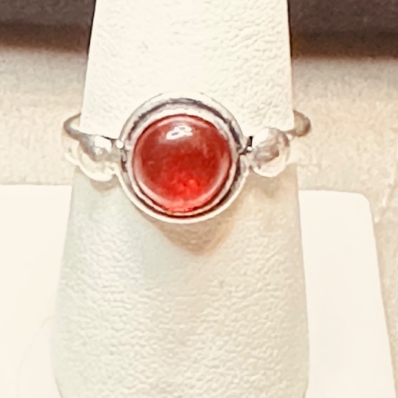 925 Sterling Silver Plated Red Onyx Ring Genuine Stone Round Cabochon EUC - Picture 8 of 10